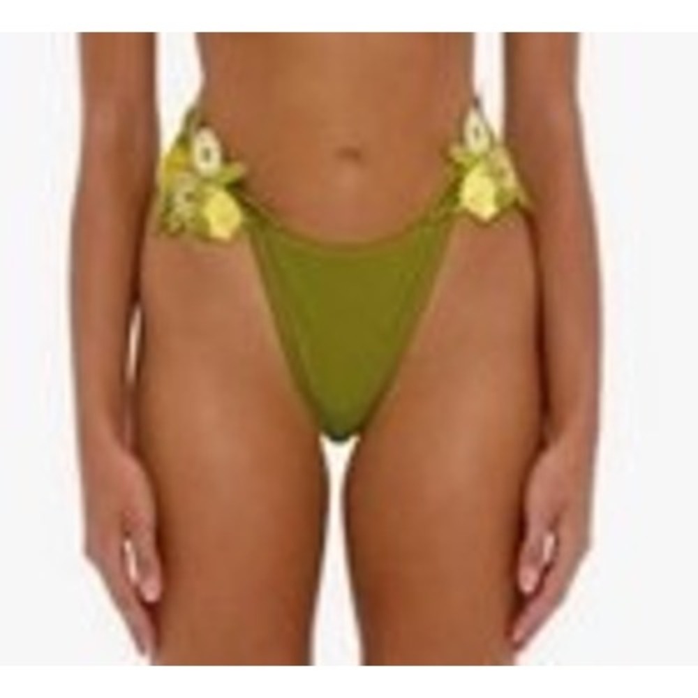 Andrea Iyamah NEW‎ Mona High Leg Bikini Bottom Olive/Green Size XS